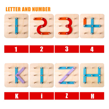 kizh Wooden Letter and Number Construction Activity Set Educational Preschool Toys Shape Color Recognition Pegboard Sorter Set B