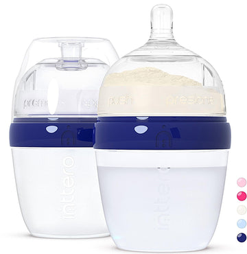 Inttero Natural Anti-Colic Formula Dispenser Baby Bottle - Air-Free Vent - 6Oz/2Pk - Modern Blue/Slow Flow - Baby Essential Bibe