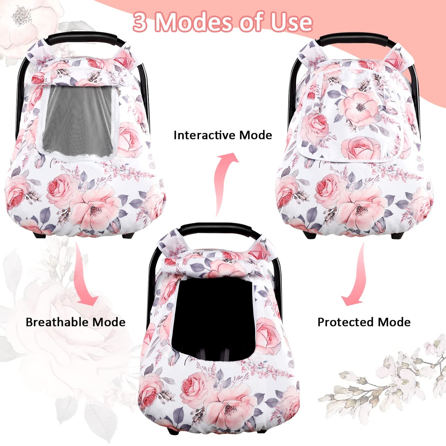 Car Seat Covers For Babies, Winter Carseat Cover Girls, Minky Infant Car Seat Canopy, Cozy & Warm Cover, Pink Floral
