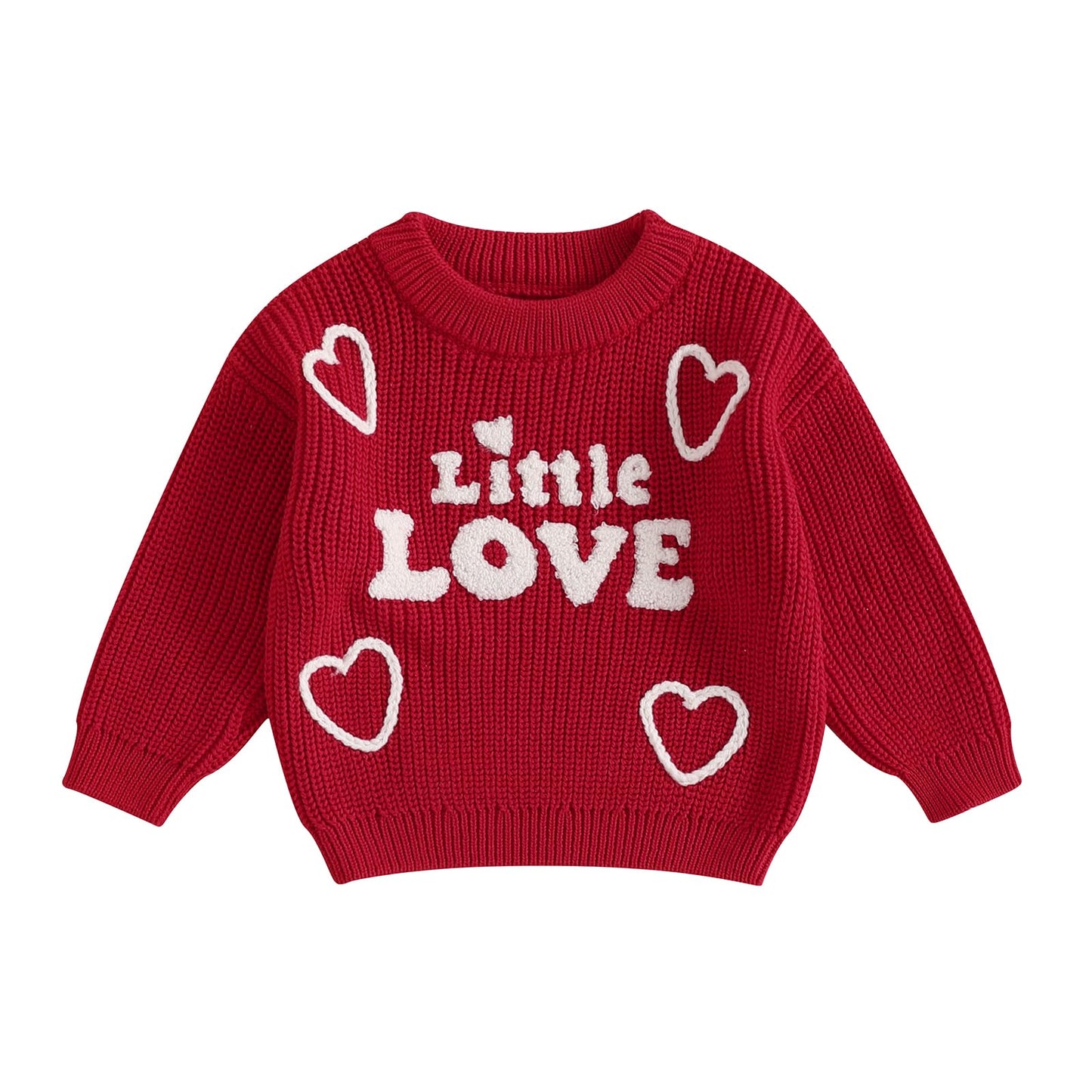 Toddler Baby Girl Valentines Day Outfit Little Love Heart Knit Sweater Long Sleeve Crewneck Pullover Fall Cute Top (Red Little L