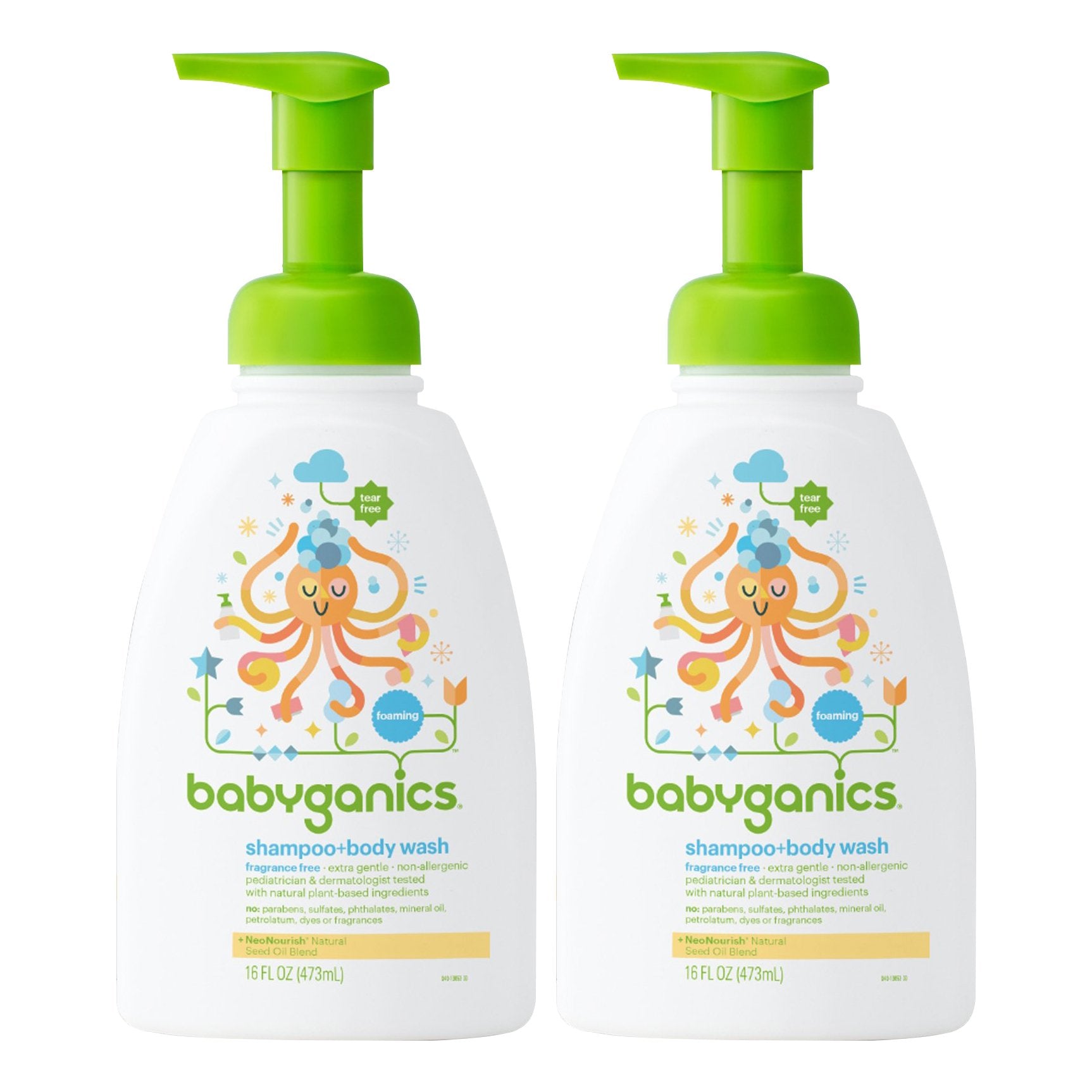 Babyganics Foam Shampoo And Body Wash Fragrance Free, 16 Ounce - 2 Pack