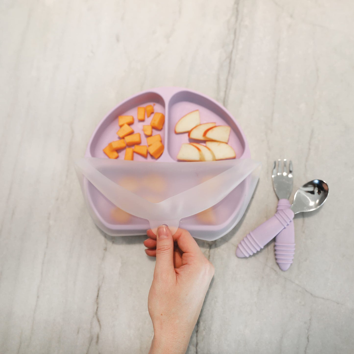Bumkins Toddler and Baby Suction Plate, Silicone Divided Grip Dish and Lid, Babies and Kids, Baby Led Weaning, Children Feeding
