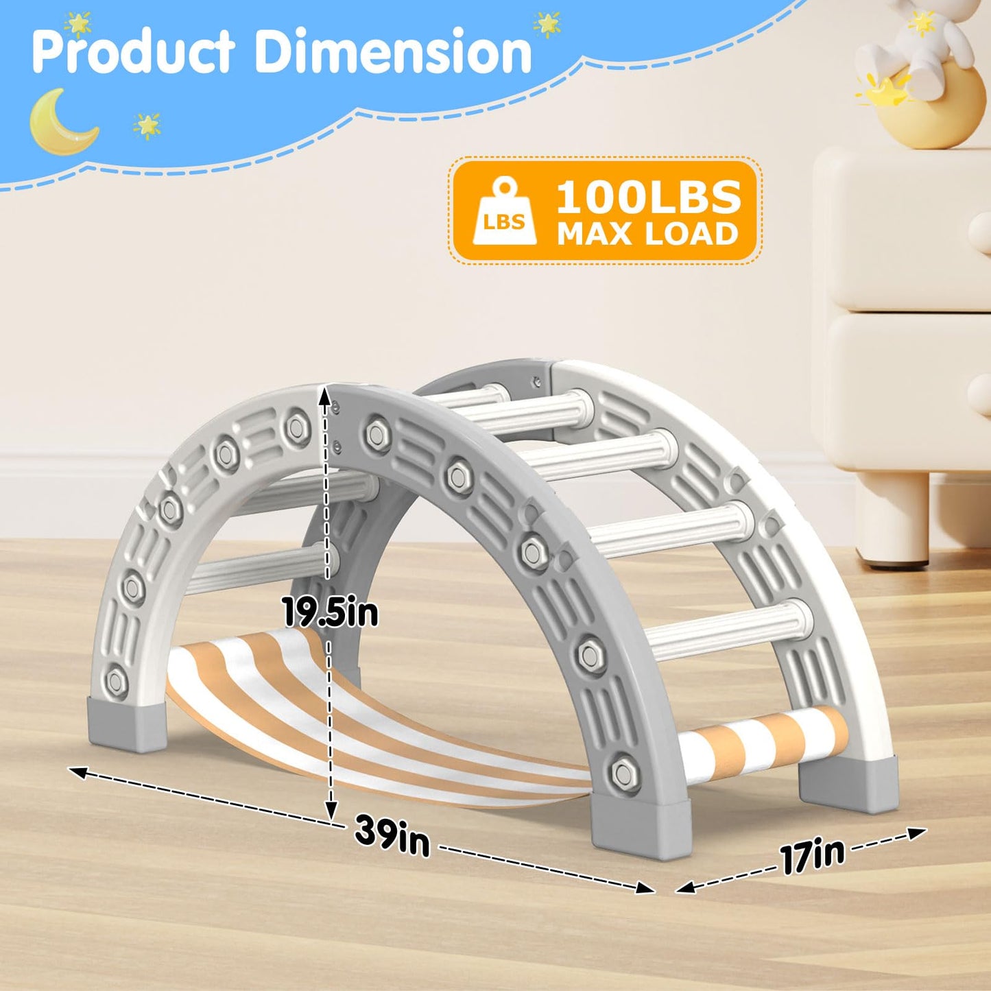 Bierum Toddler Climbing Arch, Plastic Climber Toys Inside, Montessori Climber Arch Rocker, Kids Ladder Arch With Hammock, Indoor