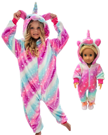 Chetosho Unicorn Hooded Onesie Girls Halloween One Piece Kids Costume (Oblique Stripe Starry Pink 4-5 Years)