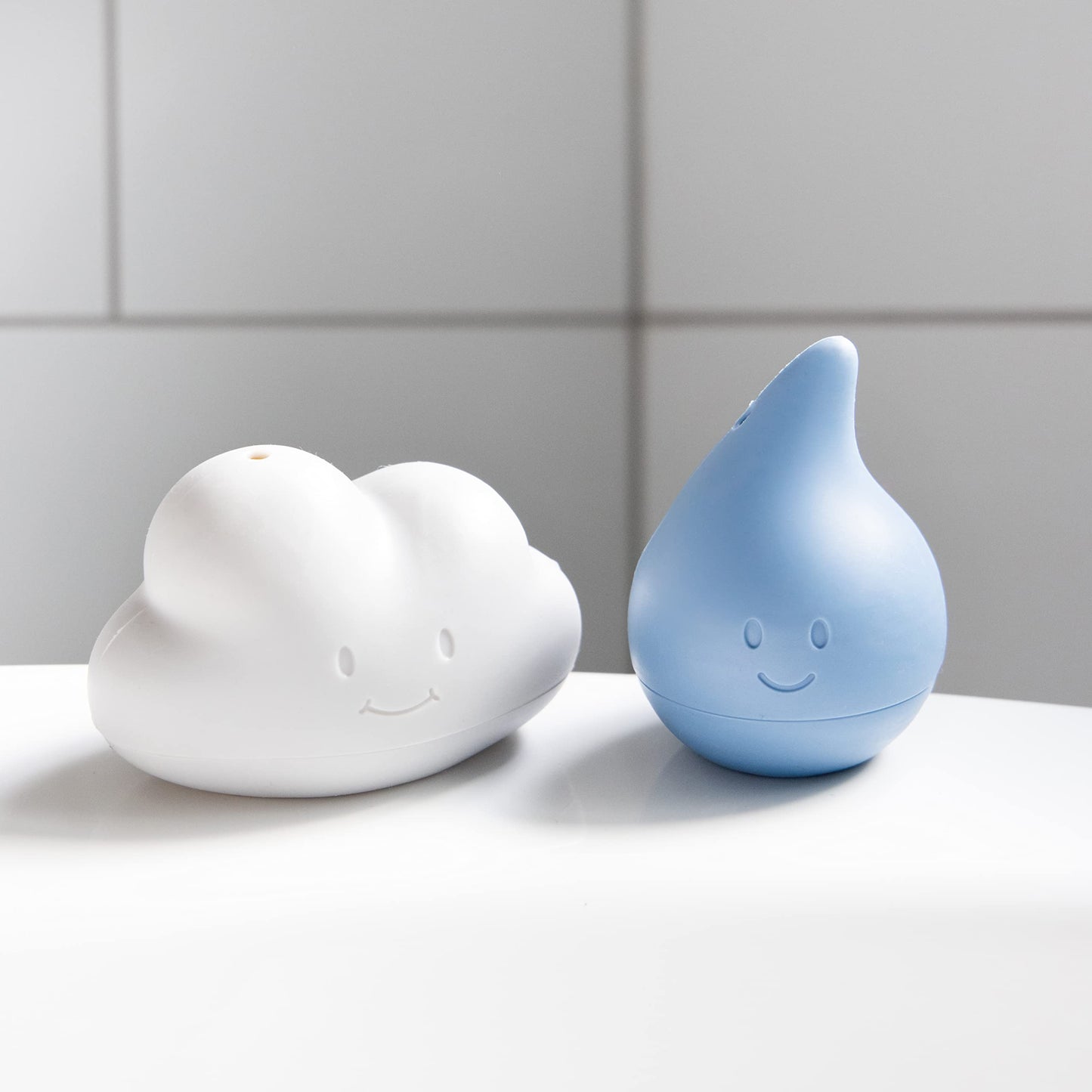 Ubbi Muted Color Cloud and Droplet Silicone Bath Squeeze Toys for Toddlers and Baby, Fun Interactive Bath Time Accessory, Set of