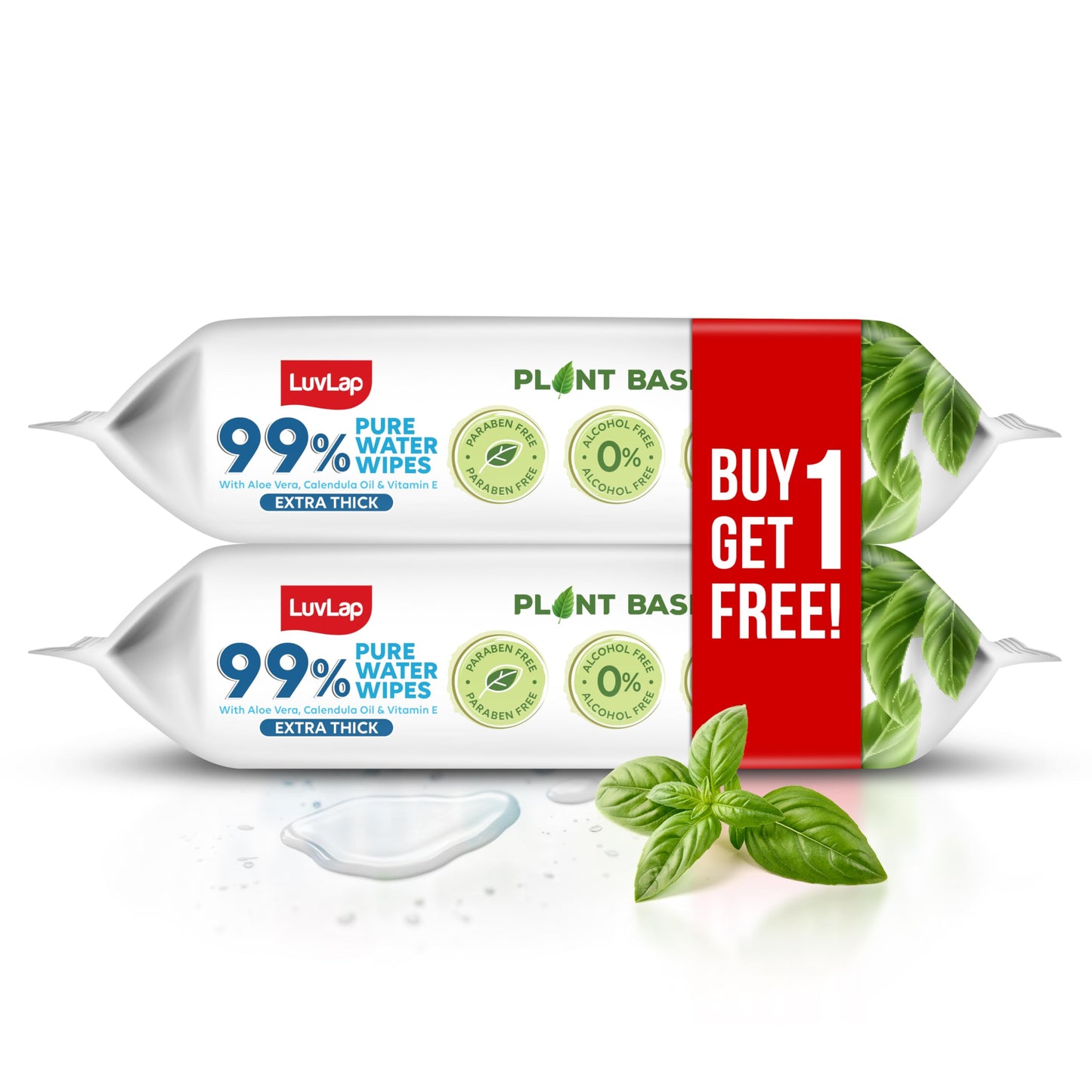 Luvlap Plant Based 99% Pure Water Extra Thick Unscented Baby Wipes (72X2), Buy1 Get1 Free, With Aloe Vera & Vitamin E, Ph Balanc