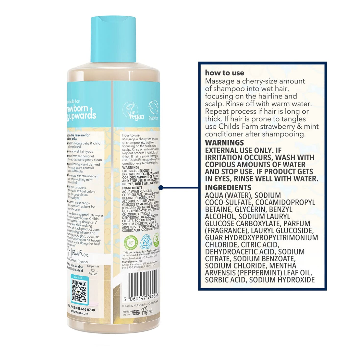 Childs Farm, Kids Shampoo For Dry, Sensitive, Eczema-Prone Skin & Scalp, Strawberry & Organic Mint, Detangles & Nourishes, Vegan