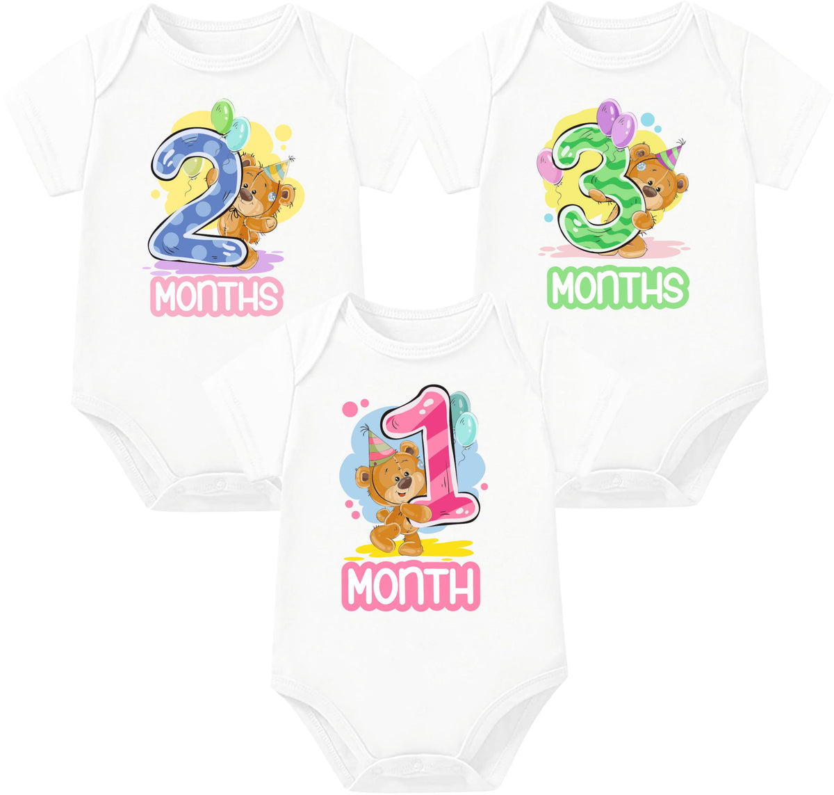 Lillypupp Monthly Milestone Birthday Pack Of 3 Cotton Rompers Bodysuits Gift For New Born Baby Boy Girl Clothing Set. Unisex Clo