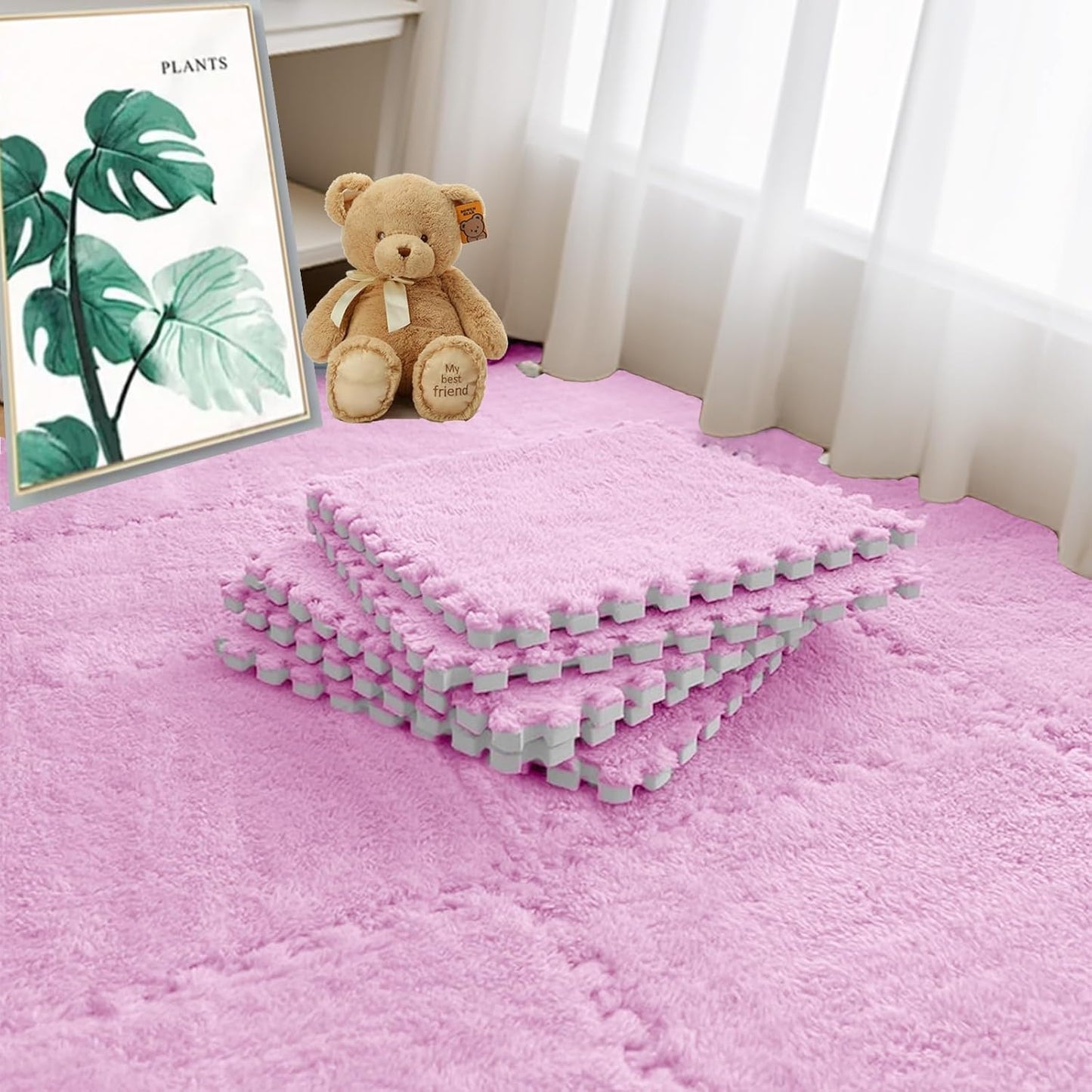 Metreno 10Mm/10Pcs Kids Mats For Floor Soft Plush Foam Babies Puzzle Interlocking Play Mats For Crawling Playing Tile Mat Carpet