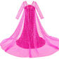 Luxury Princess Dress Costumes With Shining Long Cape Girls Birthday Party 3T 4T
