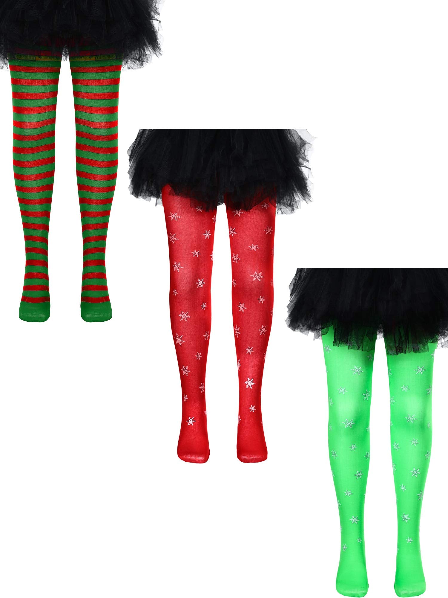 Boao 3 Pairs Halloween Tights Girls Striped Tights Mid Rise Leggings Cosplay Costume Stockings Party Favors(Stylish Christmas St