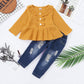 18 Months Girl Clothes Toddler Baby Girl Outfits Ruffle Long Sleeve Top Ripped Denim Jeans 2Pcs Pant Set Boutique 18-24 Months G
