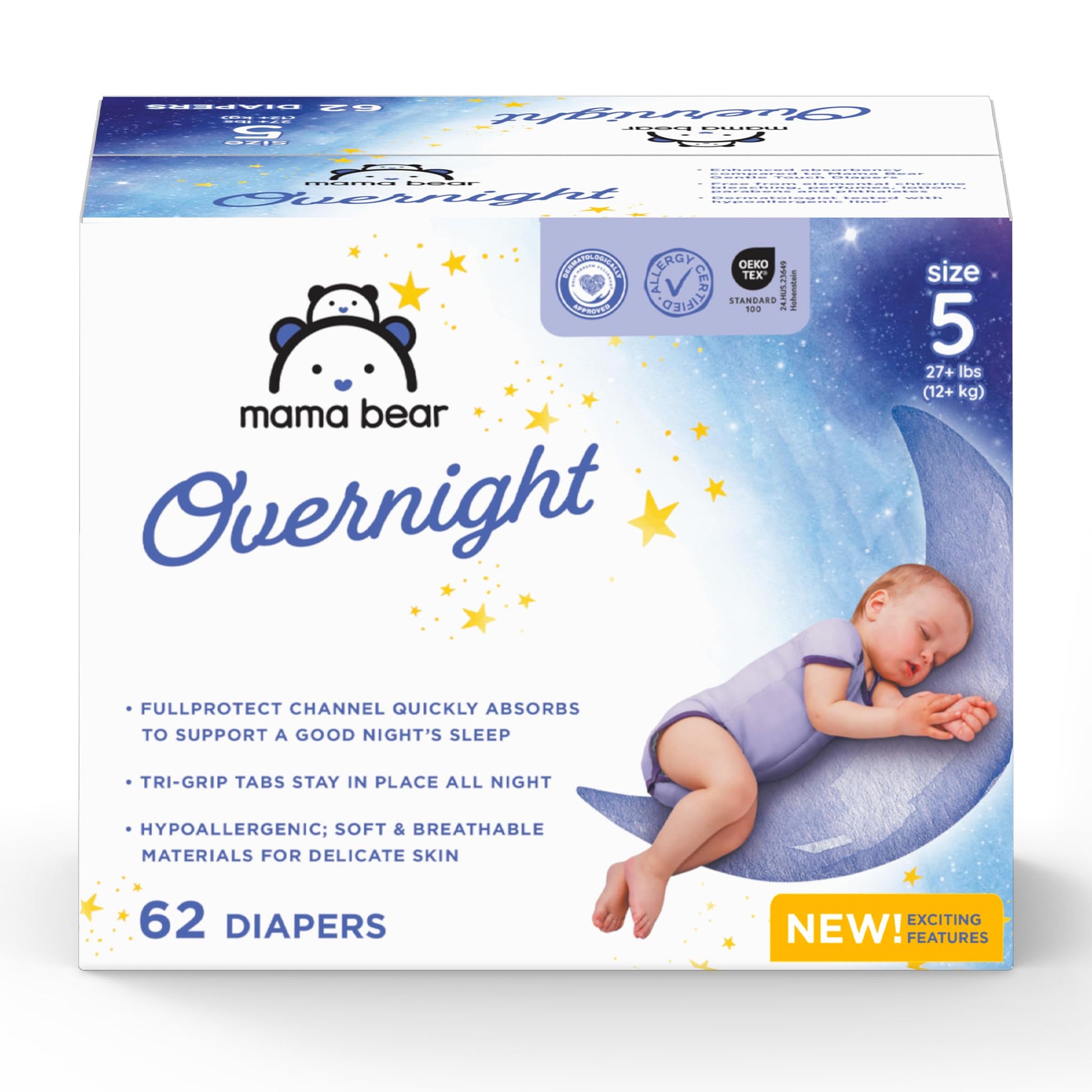 Amazon Brand - Mama Bear Overnight Diapers, Size 5, 62 Count