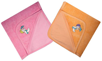 MITWA Enterprises Soft Cotton Baby Hooded Towels  Pack of 2 (Pink || Orange)
