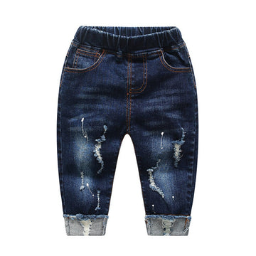 Kidscool Space Baby Girl Boy Jeans,Little Kid Elastic Waist Ripped Denim Pants,Blue,6-12 Months