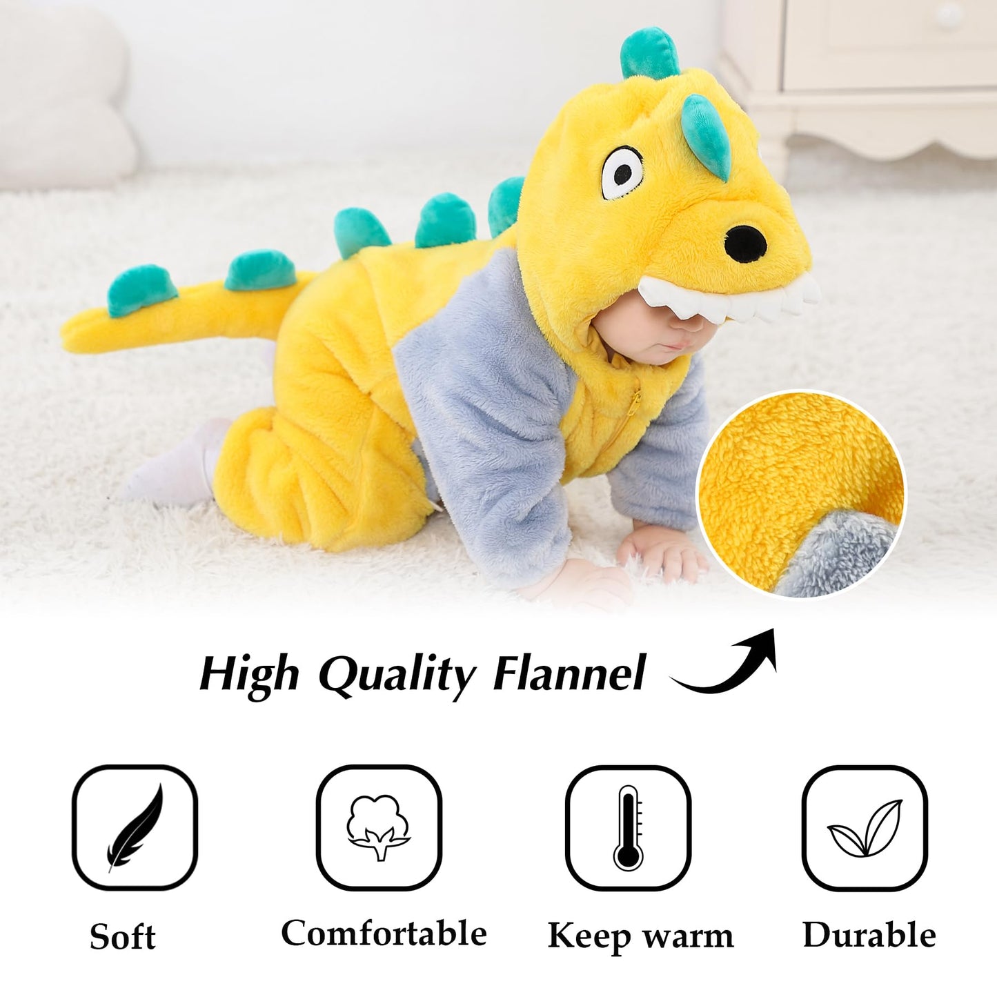 Tonwhar Kids' And Toddlers' Infant Tiger Dinosaur Animal Fancy Dress Costume Outfit Hooded Romper Jumpsuit(6-12 Months/Height:26
