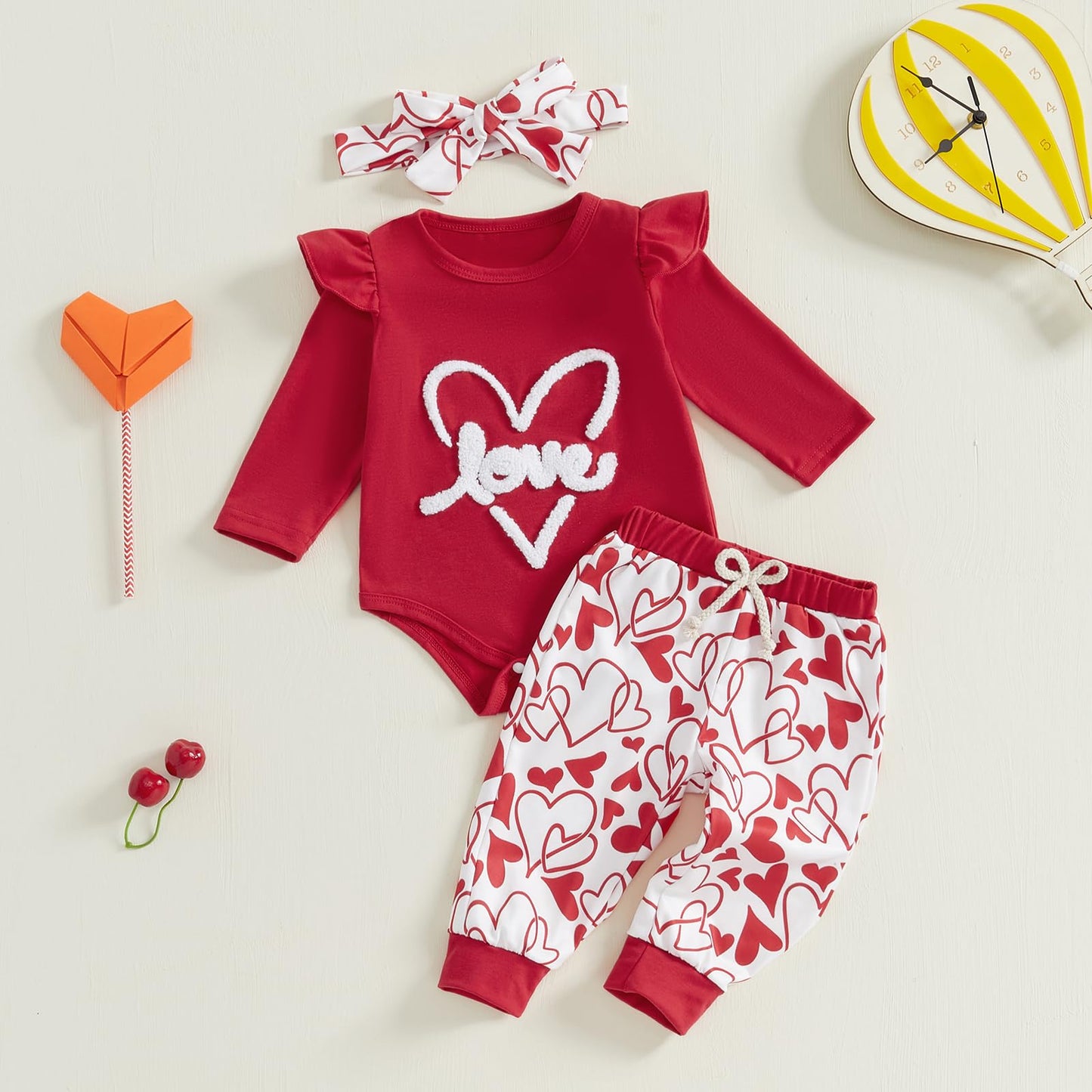 Doisbetthsay Newborn Girl Outfits Fall Baby Clothes Long Sleeve Romper With Pants And Headband Cute Infant Clothing Set (Valenti