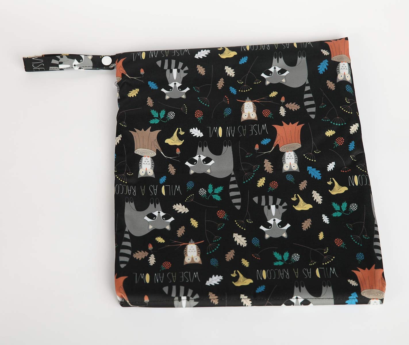 Sigzagor Wet Bag Baby Cloth Diaper Nappy Bag Reusable Washable With Two Zippered Pockets (Animal Racoon)
