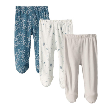 Spasilk Baby Boys' Cotton Pull On Footed Pants, Pack Of 3, Navy Ocean