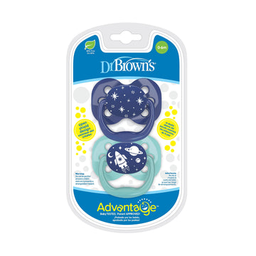 Dr. Brown'S Advantage Baby Pacifier, Fully Symmetrical Soother With Soft Silicone Bulb, 0-6M, Bpa Free, Blue Sunrise, 2 Pack (St