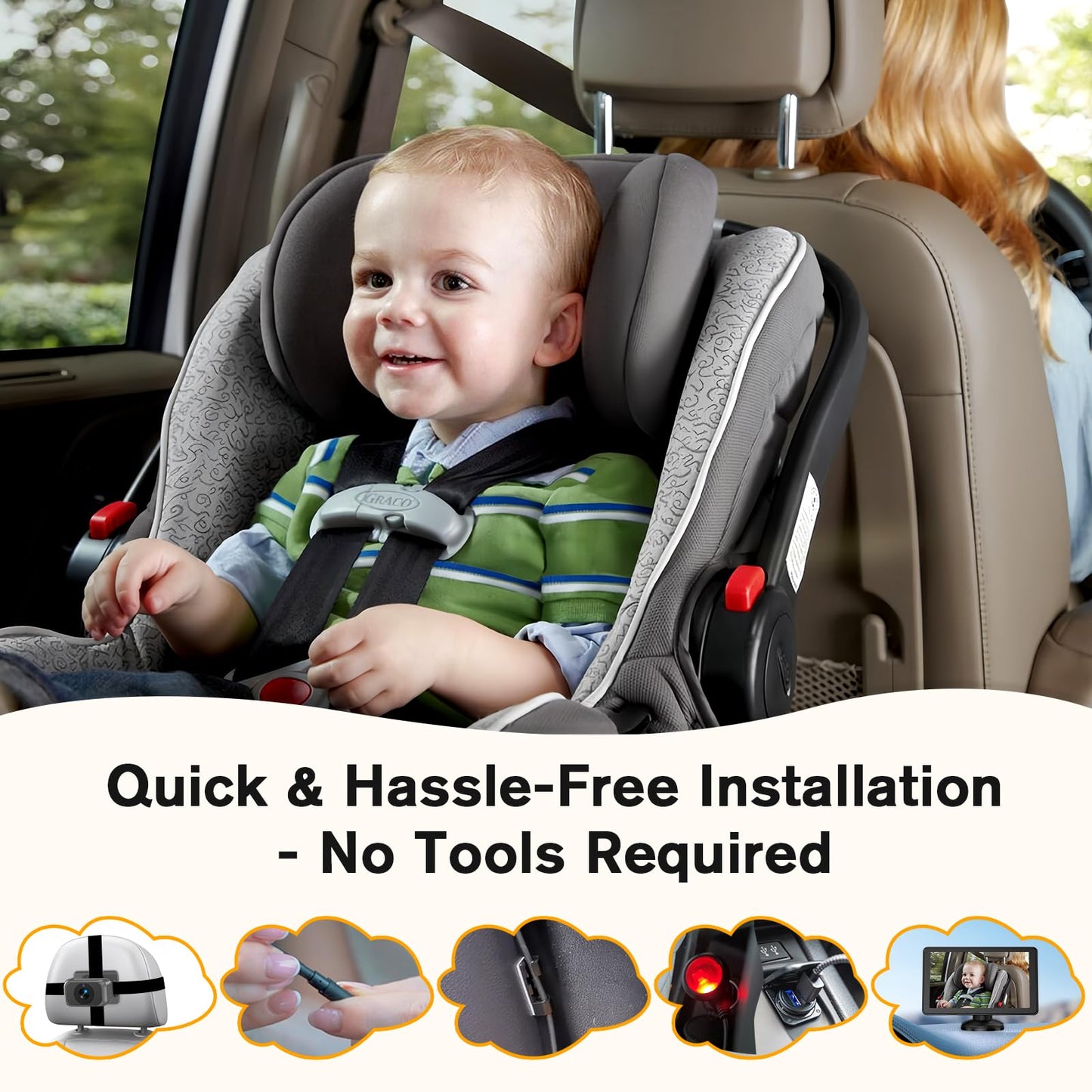 Baby Car Camera For 2 Kids - 7-Inch Split-Screen Monitor, Dual Hd 1080P Cameras, Night Vision, 360 Rotatable, Easy Install Backs