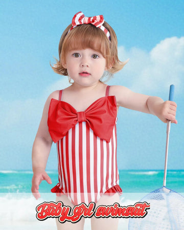 Baby Girl Swimsuit Infant 18-24 Month Bathing Suits Newborn Girls Summer Beach Swimwear Toddler Red Ruffle Stripe One Piece Swim