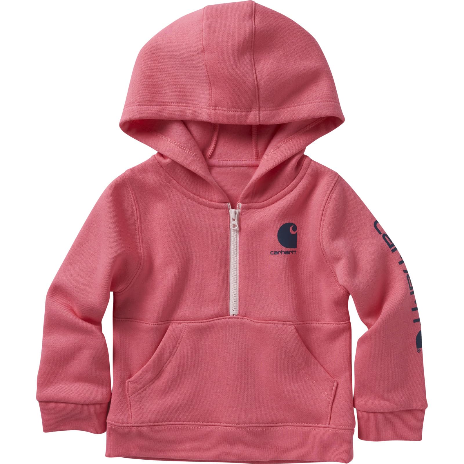 Carhartt Girls' Baby Long-Sleeve Half-Zip Hooded Sweatshirt, Pink Lemonade, 3 Months