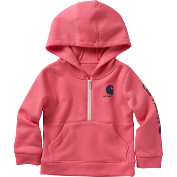 Carhartt Girls' Baby Long-Sleeve Half-Zip Hooded Sweatshirt, Pink Lemonade, 3 Months