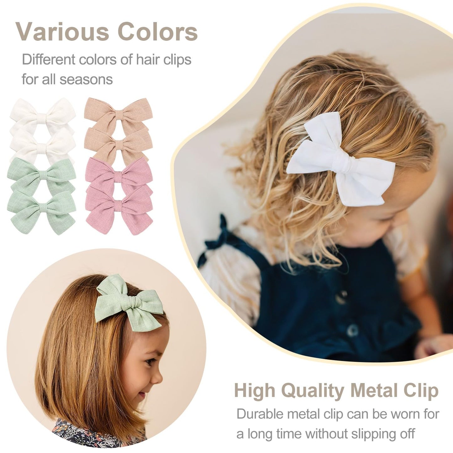 C  Llot Girls Hair Bows Linen Fabric 3.5' Bows Alligator Clips Hair Accessories For Little Girls Toddlers Kids And Teens,20 Pie