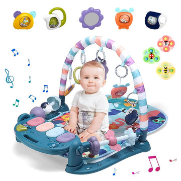 Gugukuku Baby Playmat Tummy Time Toys-Funny Play Piano Baby Gym Activity Mat With 5 Infant Sensory Toys & 3 Suction Cup Spinner