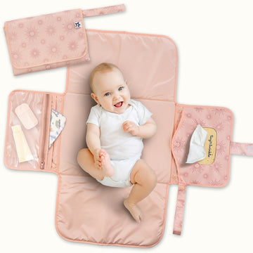 Tiny Twinkle Portable Diaper Changing Pad | Foldable, Waterproof & Compact Travel Changing Mat with Storage | Smart Wipes Pocket