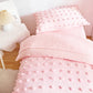 4 Pieces Tufted Dots Toddler Bedding Set Solid Pink Jacquard Pom Pom Tufts, Soft And Embroidery Shabby Chic Boho Design For Baby