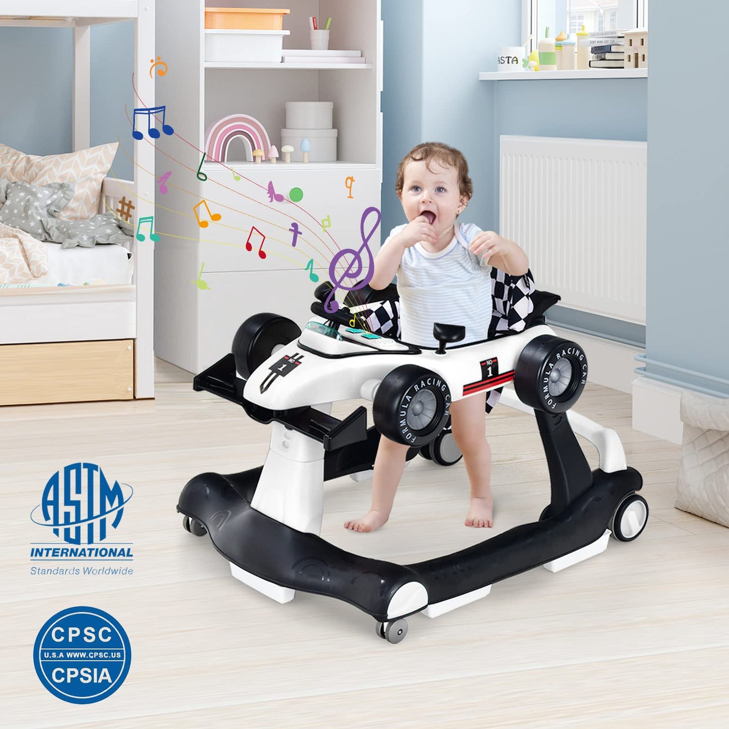 Honey Joy 4-In-1 Baby Walker, Activity Push Walker W/3 Adjustable Heights, Smooth Wheels W/Adjustable Speed, Padded Seat, Music