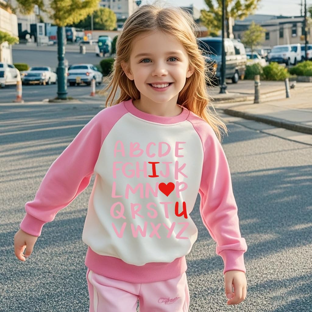 Aqylxlhh Kids Valentines Day Sweatshirt Toddler Girl 6T Abc I Love U Heart Graphic Shirt Little Boys Long Sleeve Outfit Tops Pin