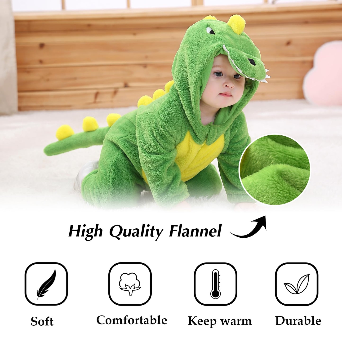 Tonwhar Infant And Toddler Halloween Cosplay Costume Kids' Animal Outfit Snowsuit(3-6 Months,Green Dinosaur)