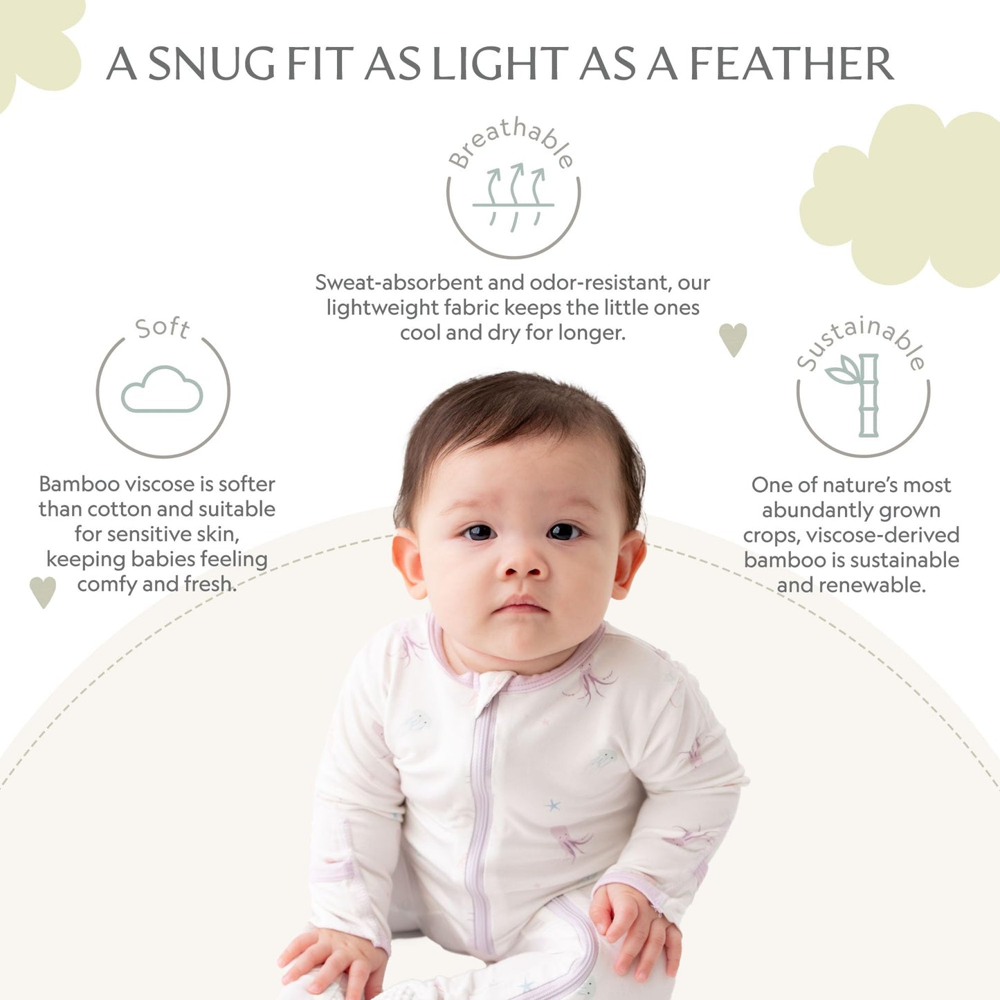 Octopus Footie For Baby - 95% Viscose From Bamboo, 5% Spandex - Soft Newborn Sleepwear, Baby Pajamas, Unisex Baby Clothes, Zippe