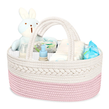 Maliton Diaper Caddy For Baby Girl-Cotton Rope Diaper Caddy, Diaper Organizer For Changing Table, Portable Baby Basket For Stora