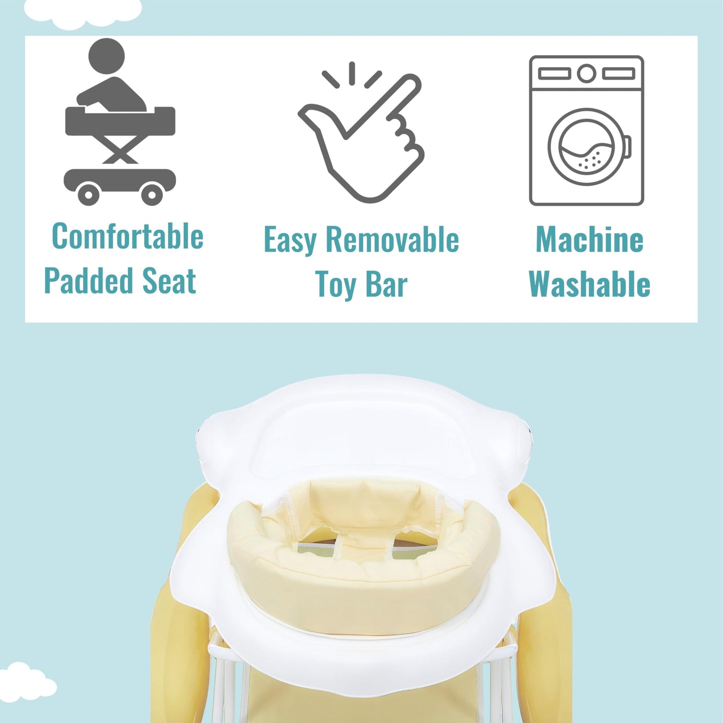 Dream On Me 2-In-1 Aloha Fun Baby Walker In Yellow, Easily Convertible Baby Walker, Adjustable Three Position Height Settings, E