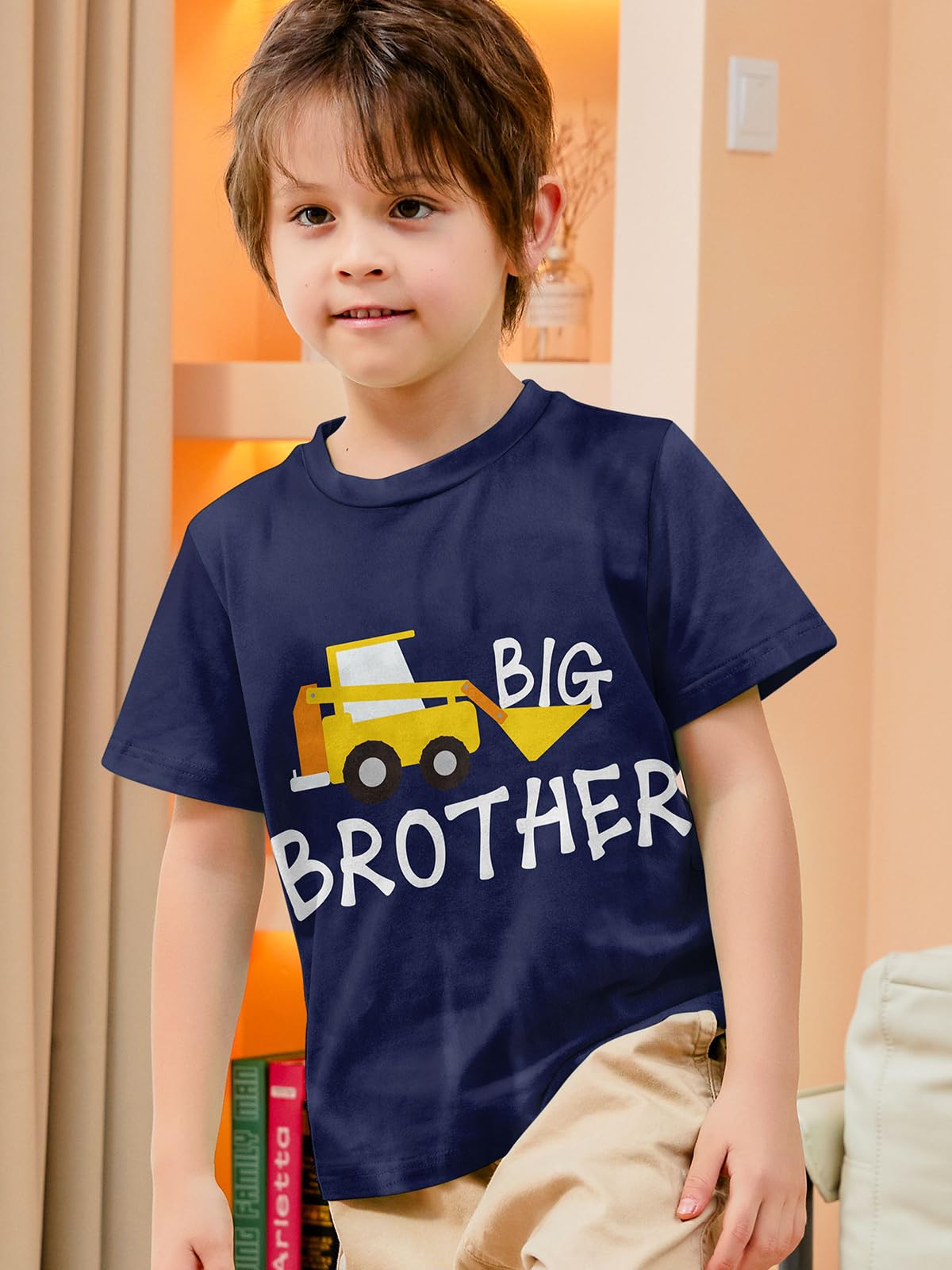 Funnycokid Big Brother Shirt 4T 3T Boys Promoted To Big Brother Bulldozers Construction Digging It Forklift T-Shirt Blue Size 4