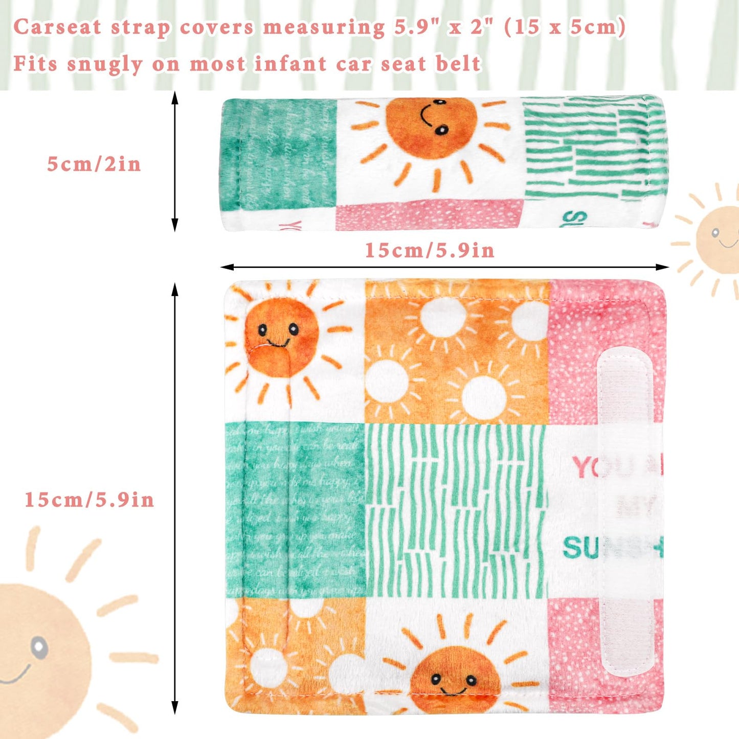 Swesen Car Seat Strap Cover For Babies, Soft Car Seat Belt Covers, Mink Car Seat Strap Shoulder Pads Girls, Plaid & Sun