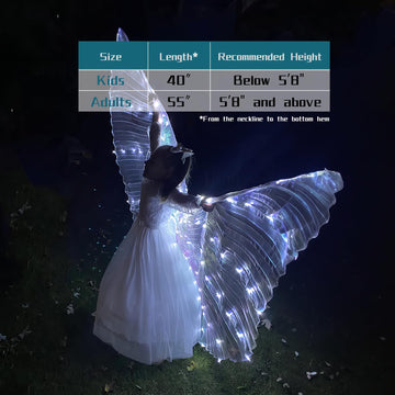 Zfbird Led Butterfly Wings Light Up Fairy Wings Luminous Butterfly Costumes For Halloween, Christmas And Belly Dance White
