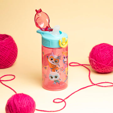 Zak Designs Disney Superkitties Sage Kids Water Bottle For School Or Travel, 16Oz Durable Plastic Water Bottle With Straw, Handl
