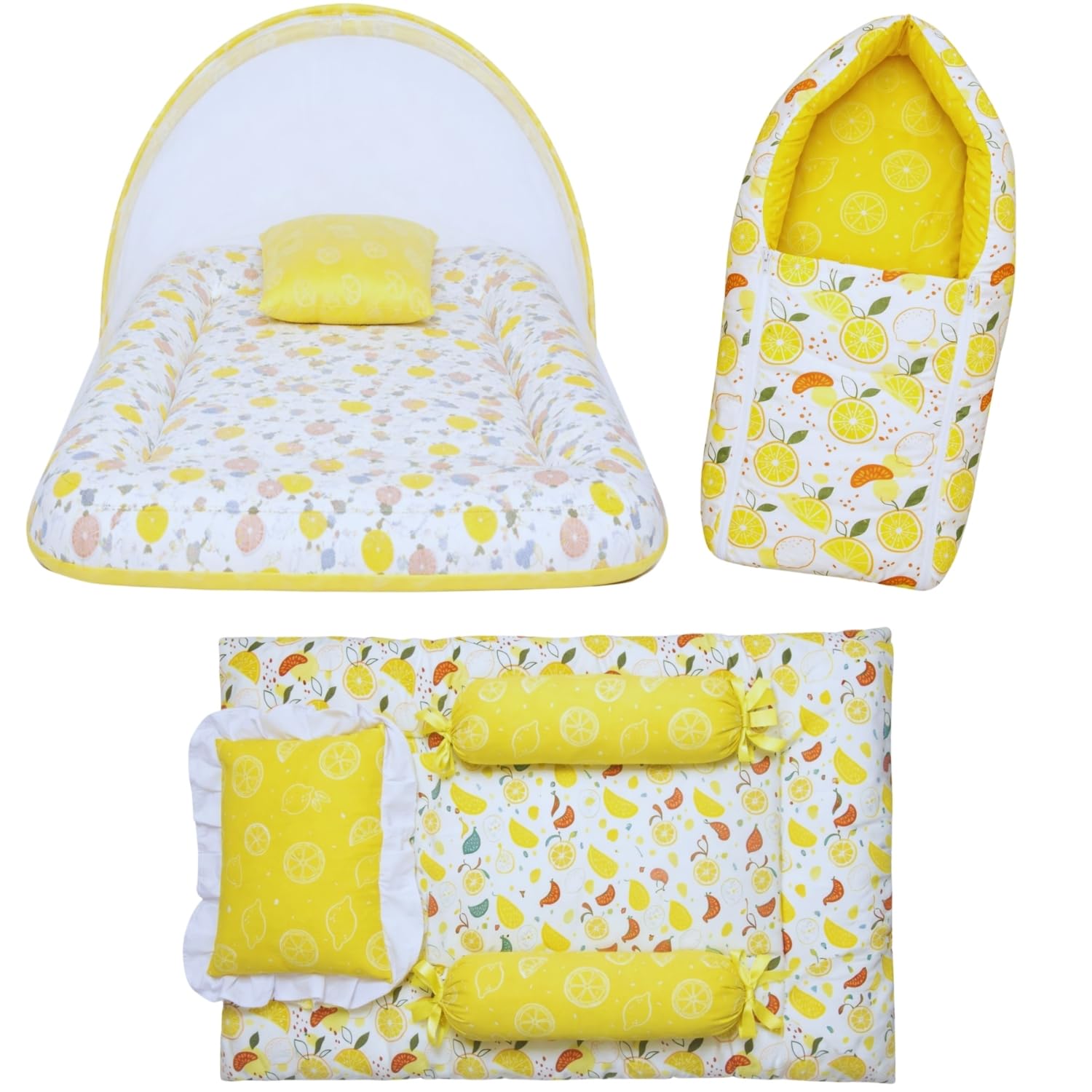 Toddylon Baby Bedding Set For New Born (06 Months) | 3 Pcs Cotton Baby Bed With Mosquito Net & Carry Bag | Newborn Baby Bed Set