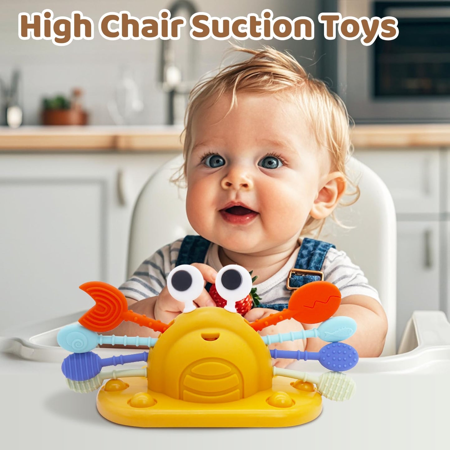 Baby Suction Toys High Chair Teething Toys - Baby Teething Chew Toys Silicone Teethers, Food Grade Silicon for 6 12 18 Months (Y