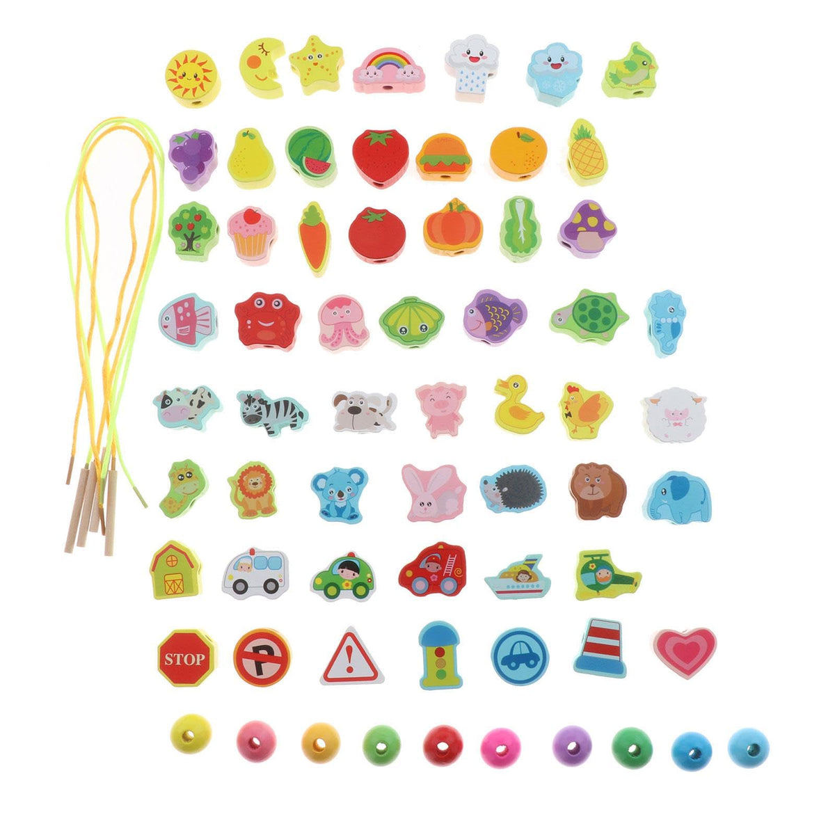 ATORSE Wooden Lacing Bead Toy Early Educational Motor Skills for Children Toddler 65 Beads