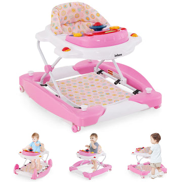 Infans Baby Walker, 5 In 1 Behind Walker Learning Seated Rocker Bouncer With Removable Music Tray, Adjustable Height, Washable S