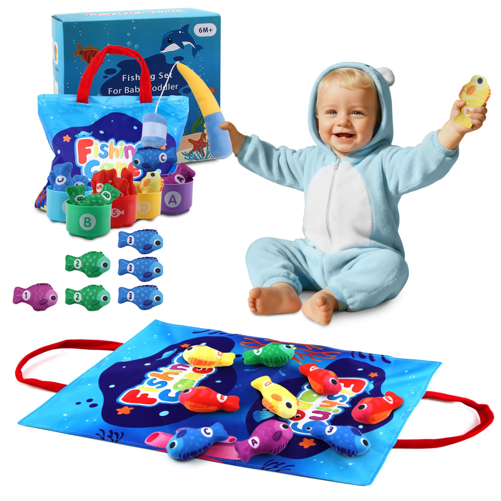 ZXHWTG Toddler Montessori Toys for 1 2 Year Old Birthday Gifts for Boys Girls, Toddler Xmas Gift Fishing Game Toys 1-3 with Stac