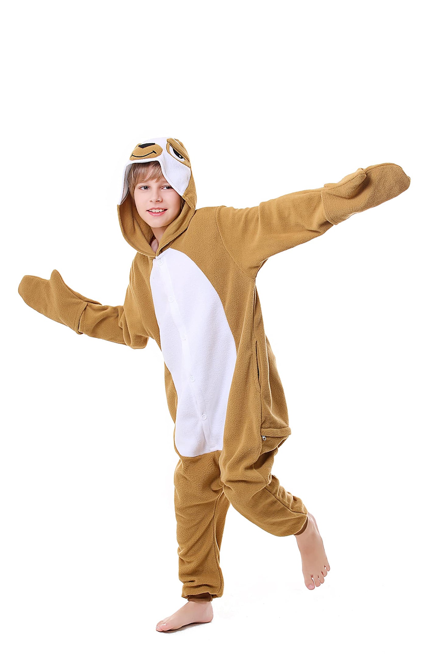 Canasour Sloth Onesie Kids Halloween Cosplay Costume Girls One Piece Pjs Anime Unisex Hoodie Pajamas Brown For 4T Boys Party Pyj