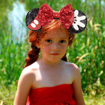 Razko Minnie Ears Headband, Sparkle Black Mickey Ears Headband With Bow,Park Ears Headband,Princess Decoration Cosplay Costume F