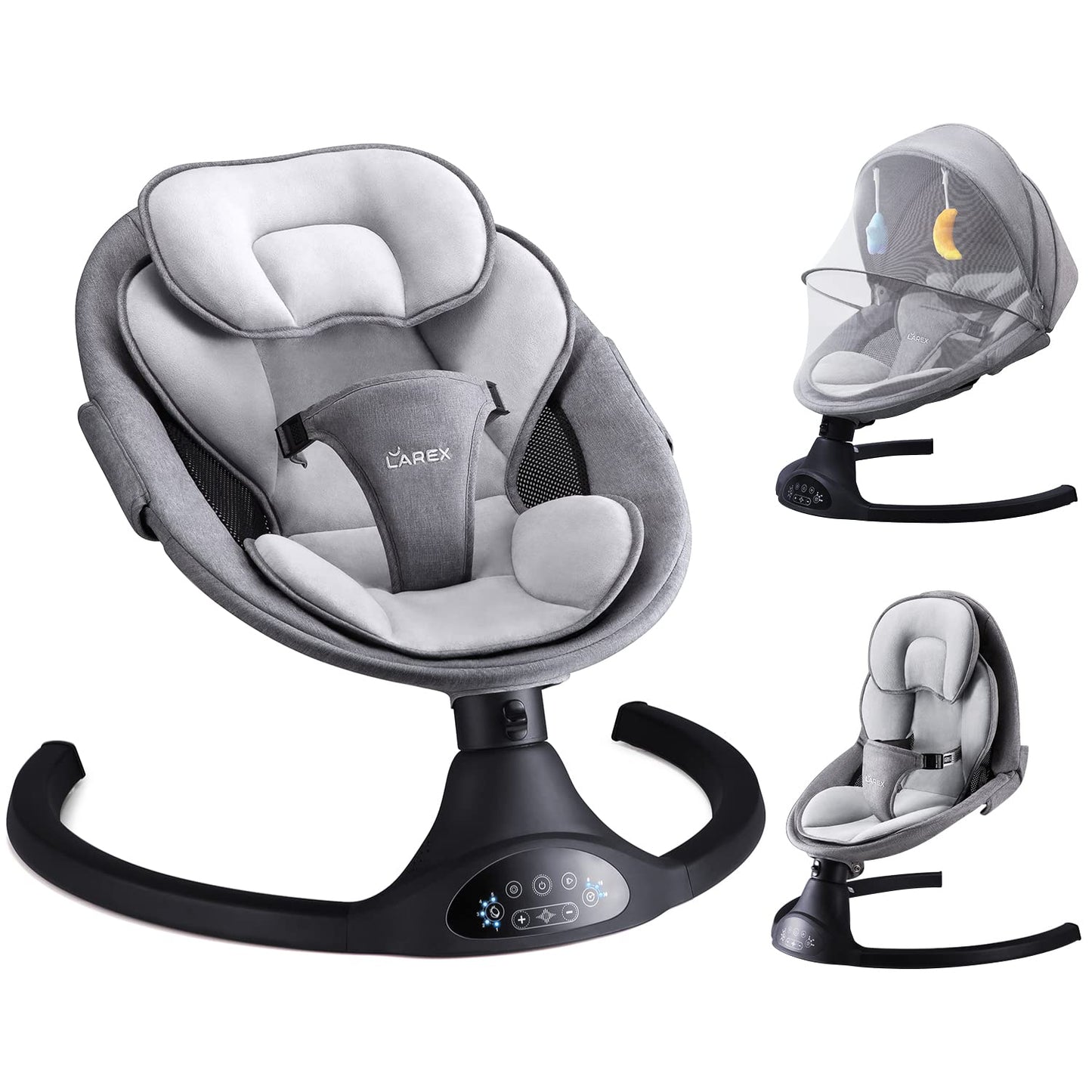 LAREX Baby Swing Infant Swing Electric Toddler Baby Rocker Portable for Newborn Boy Girl, 5 Sway Speeds with Remote Control, 10